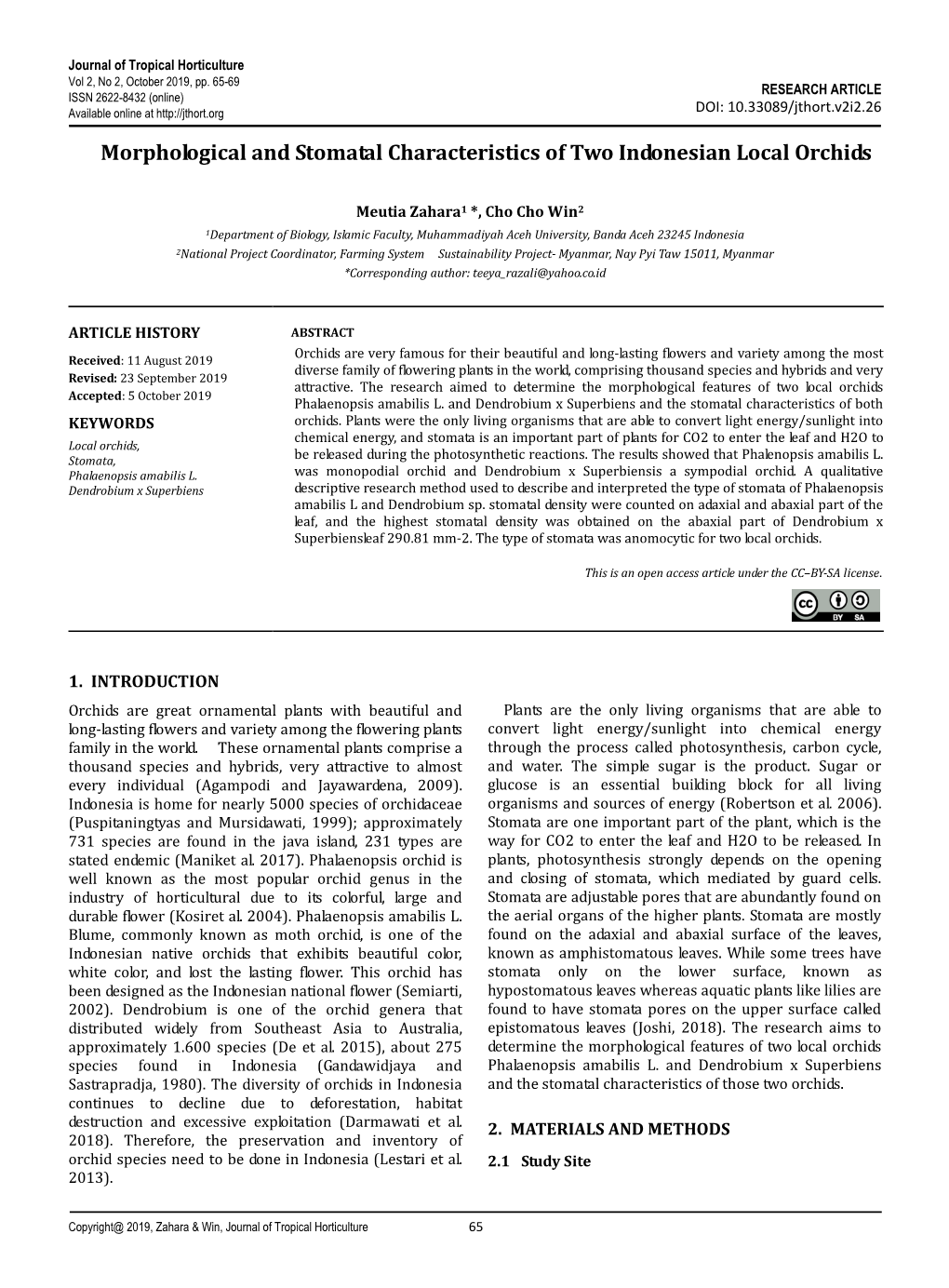 Morphological and Stomatal Characteristics of Two Indonesian Local Orchids