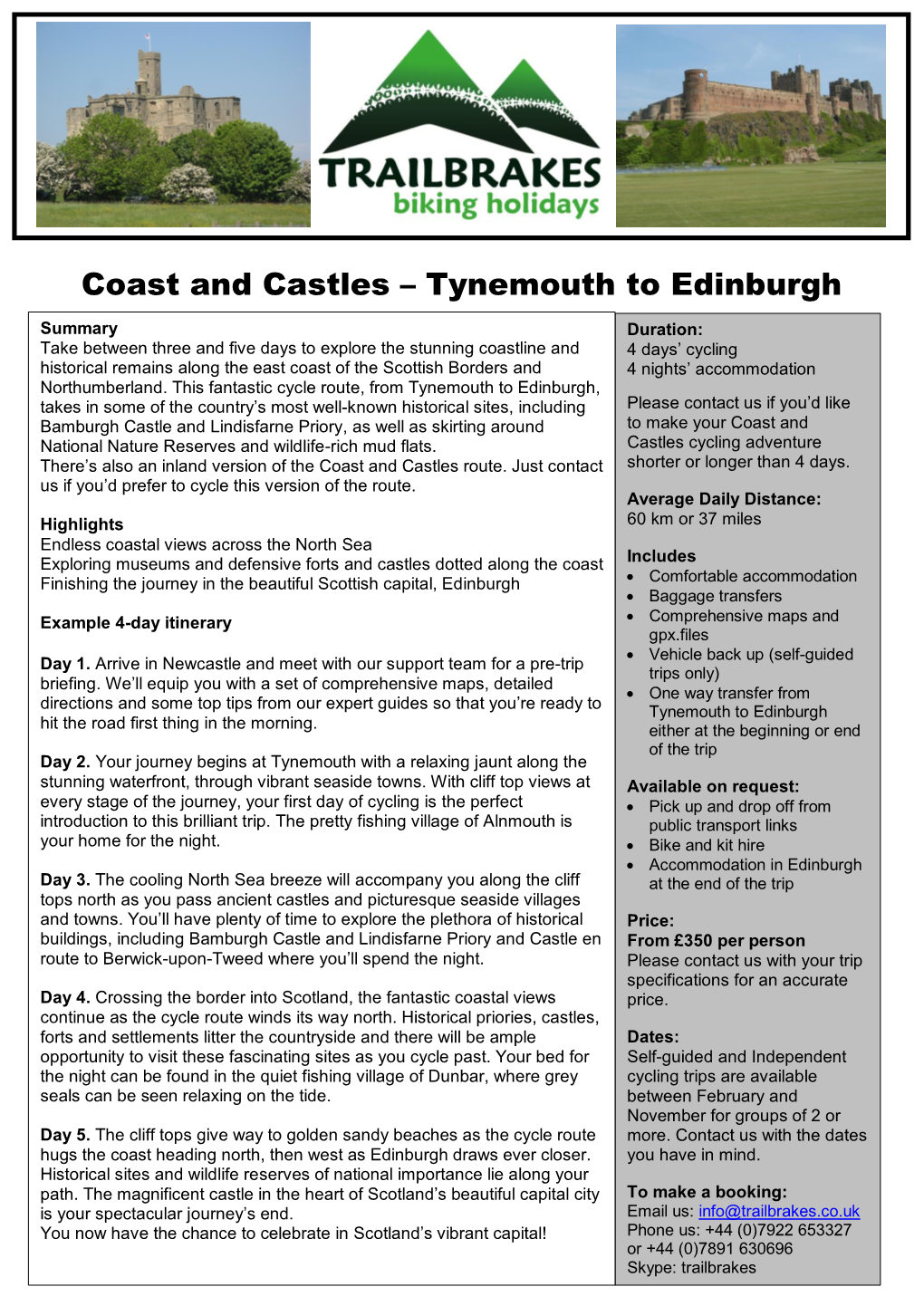 Coast and Castles – Tynemouth to Edinburgh 7 Stanes Skills Weekend