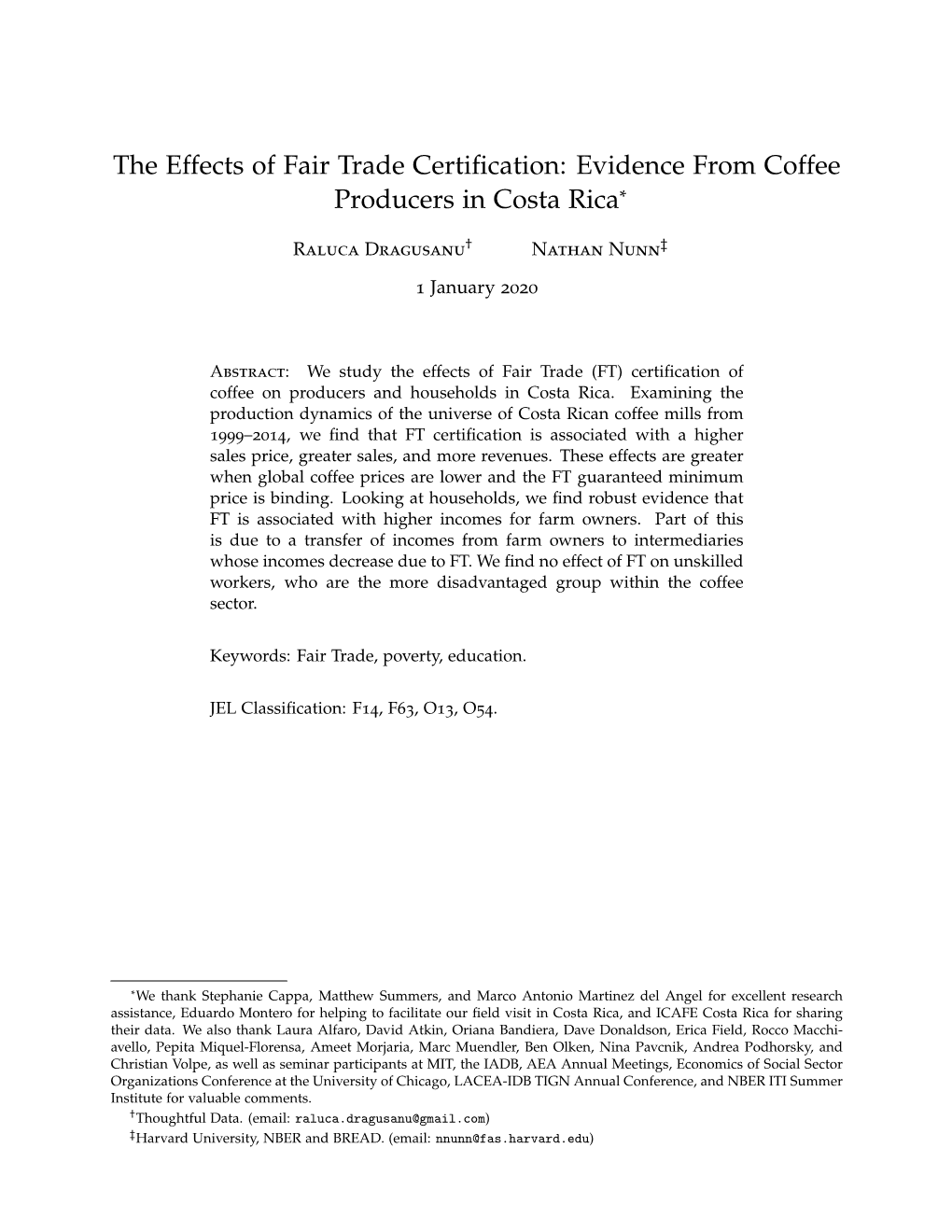 The Effects of Fair Trade Certification: Evidence from Coffee Producers In