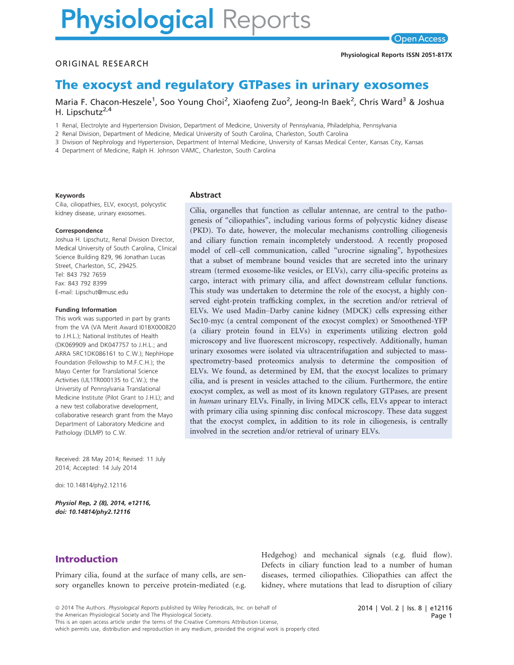 The Exocyst and Regulatory Gtpases in Urinary Exosomes Maria F