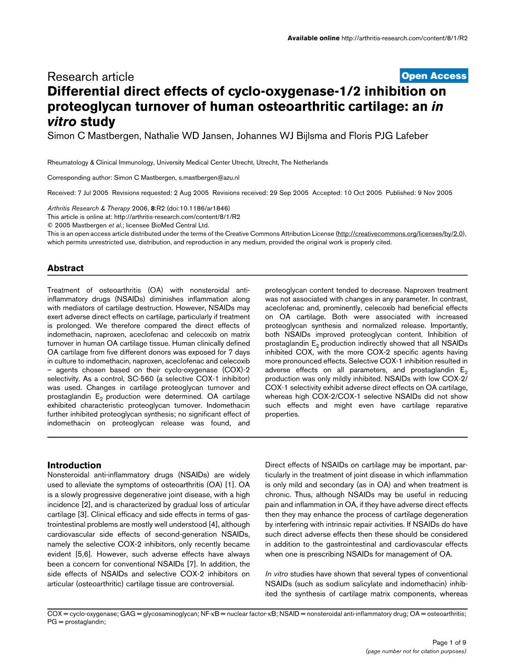 Differential Direct Effects of Cyclo-Oxygenase-1/2 Inhibition On