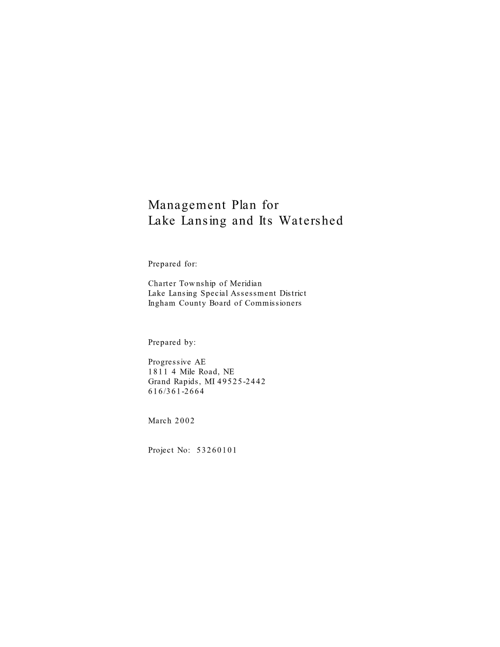 Management Plan for Lake Lansing and Its Watershed