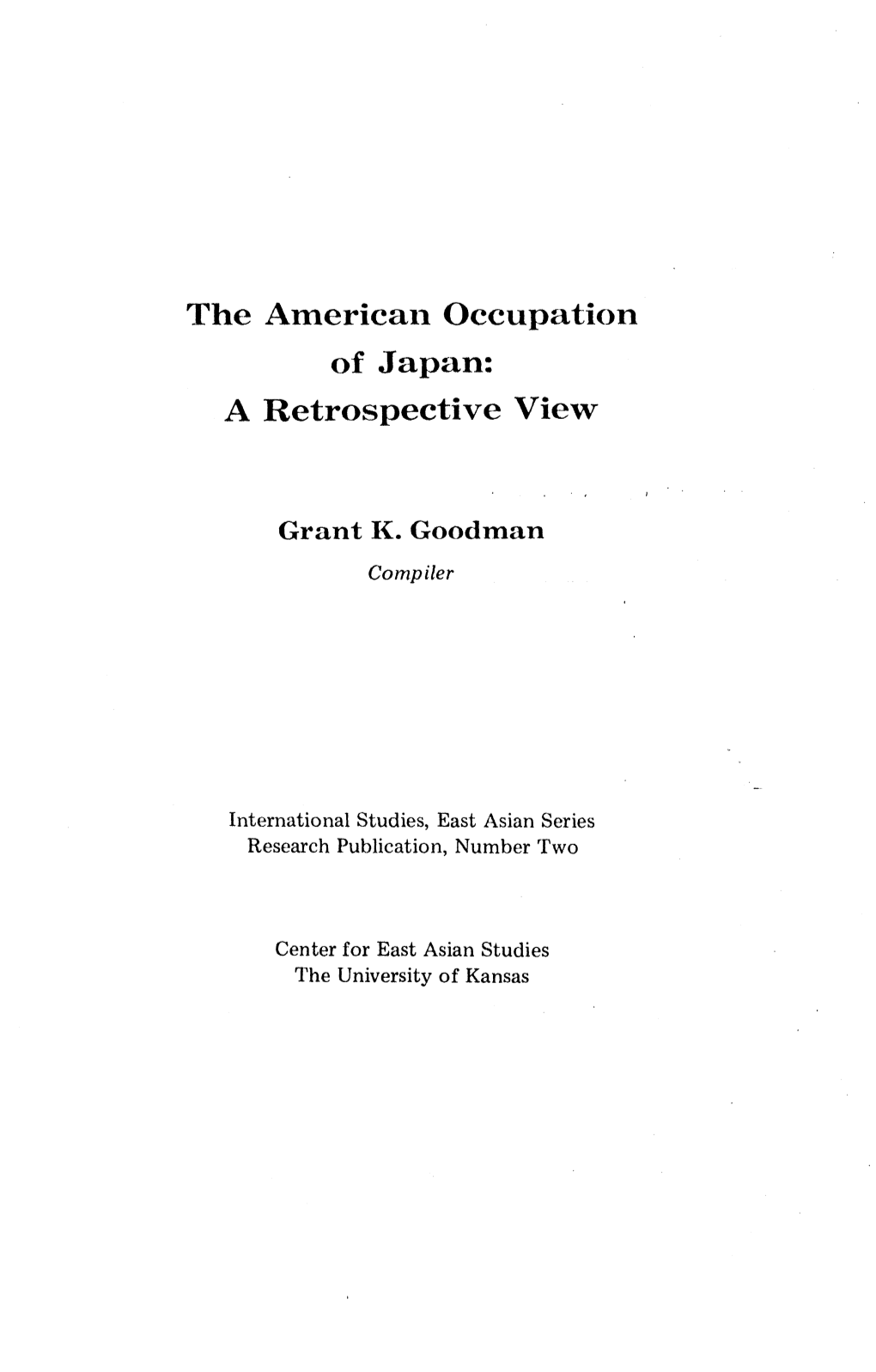 The American Occupation of Japan: a Retrospective View