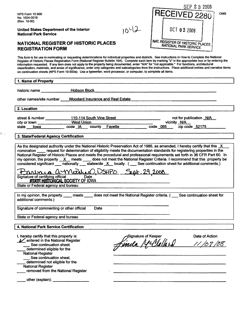 SEP23208 NPS Form 10-900 OMB No