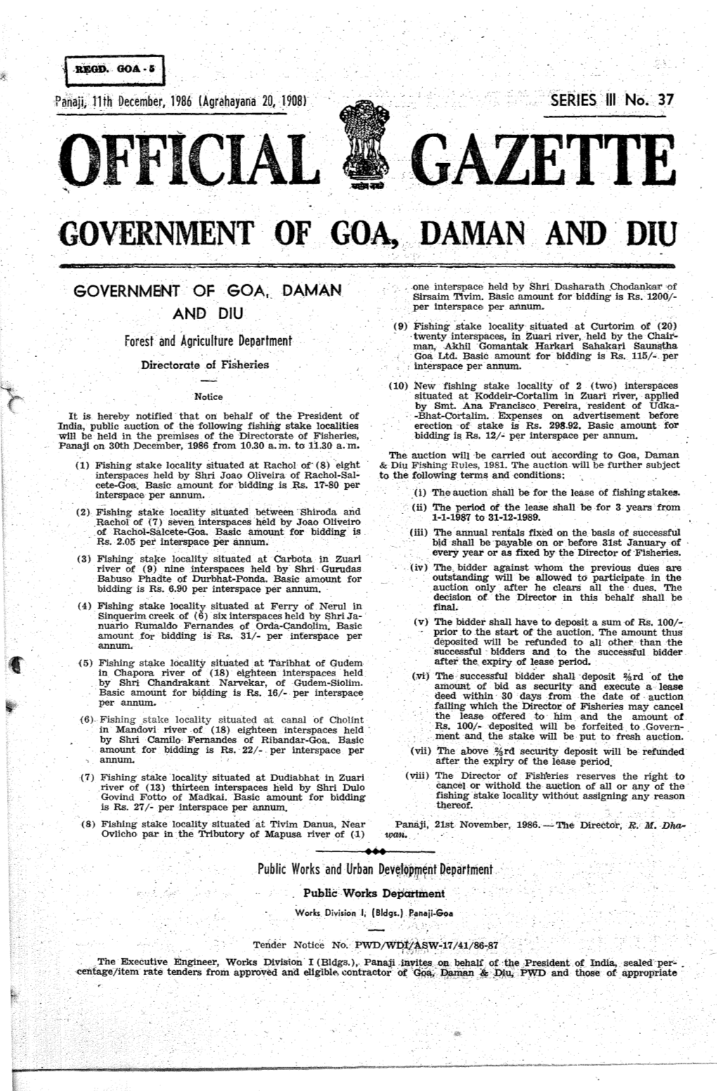 Gazette Government of Goa, ,Daman And' Diu
