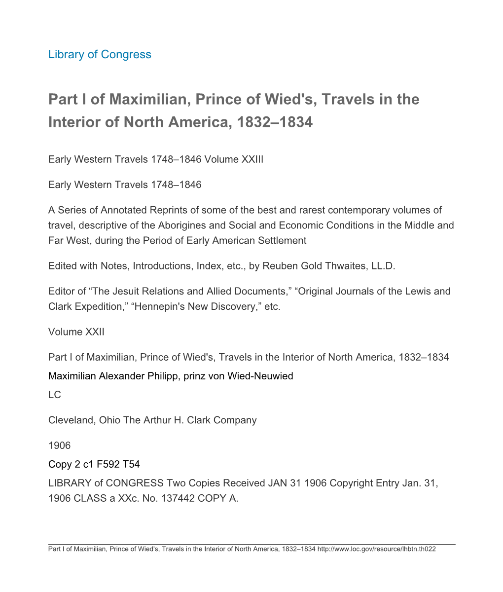 Part I of Maximilian, Prince of Wied's, Travels in the Interior of North America, 1832–1834
