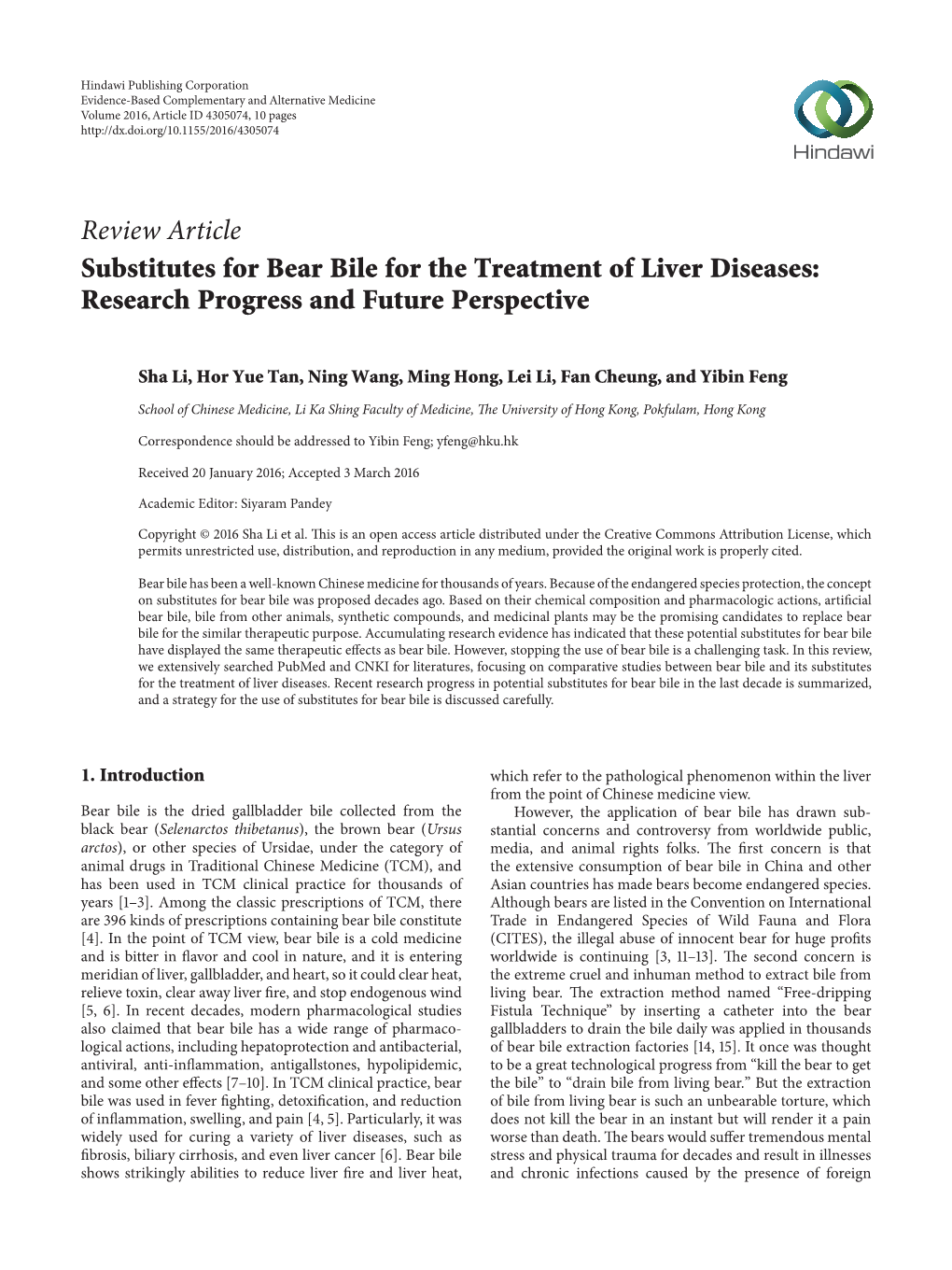 Substitutes for Bear Bile for the Treatment of Liver Diseases: Research Progress and Future Perspective