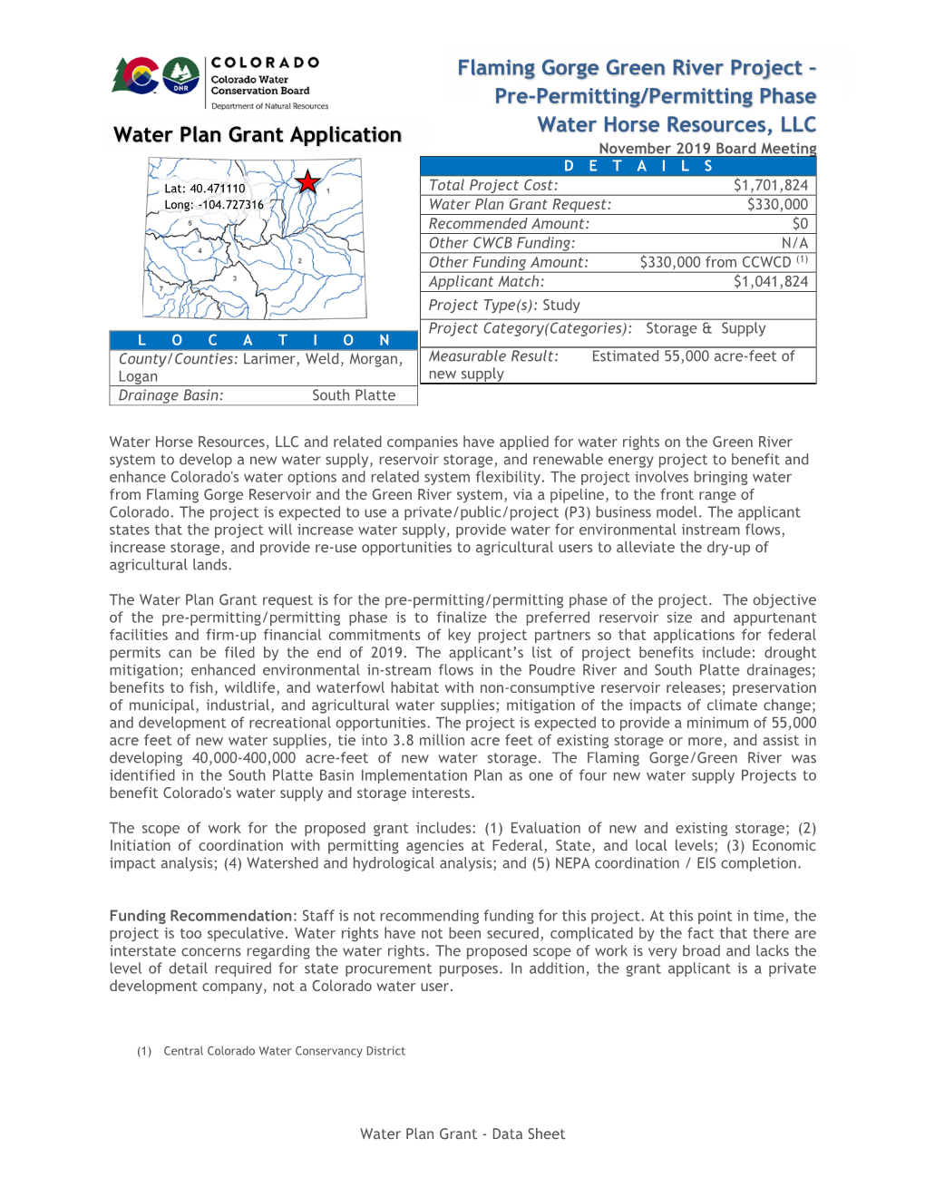 Flaming Gorge Green River Project – Pre-Permitting/Permitting Phase