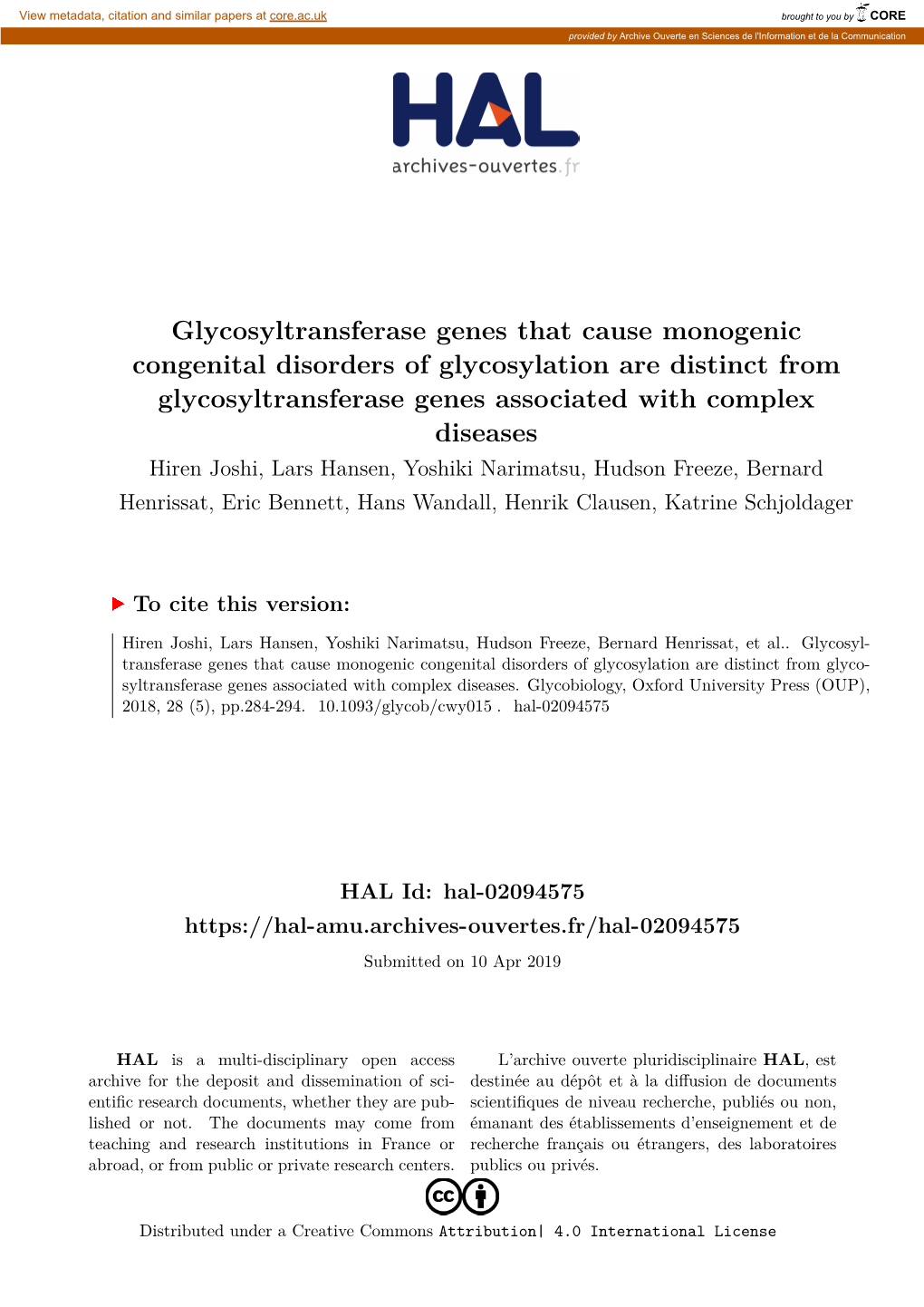 Glycosyltransferase Genes That Cause Monogenic Congenital