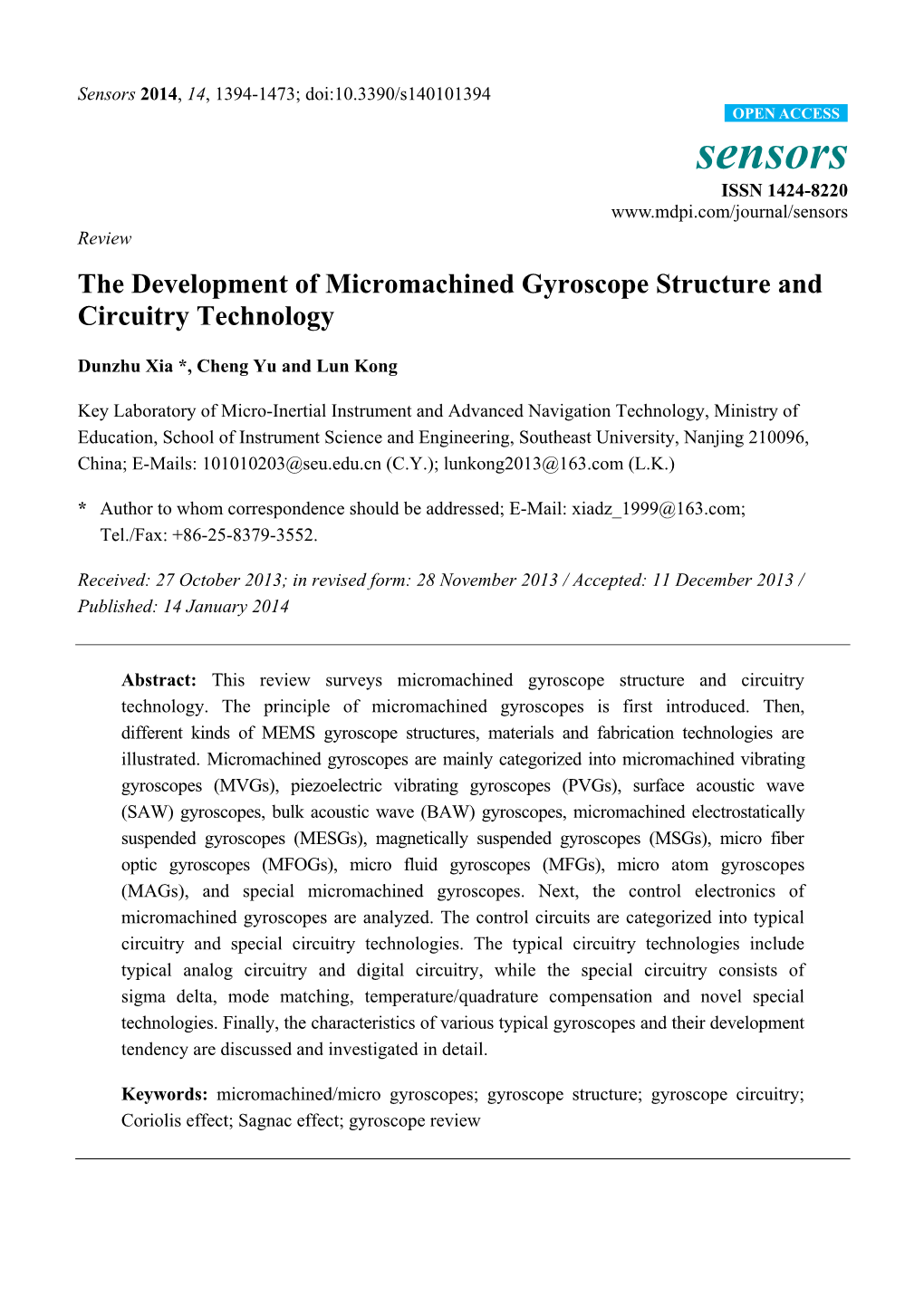 The Development of Micromachined Gyroscope Structure and Circuitry Technology