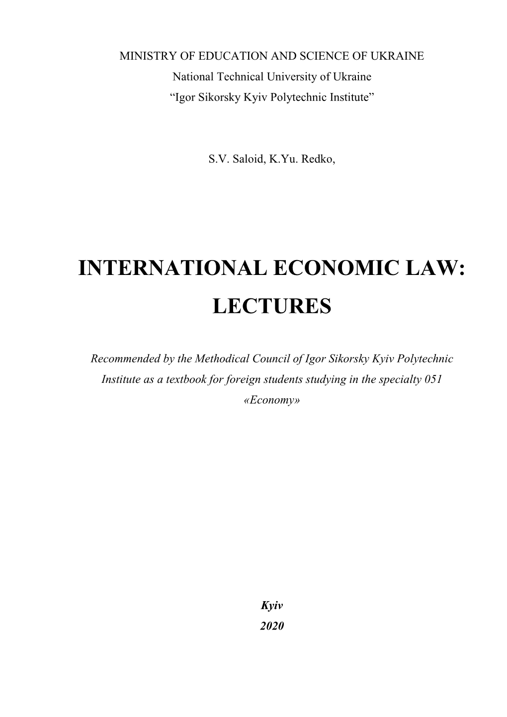 International Economic Law: Lectures