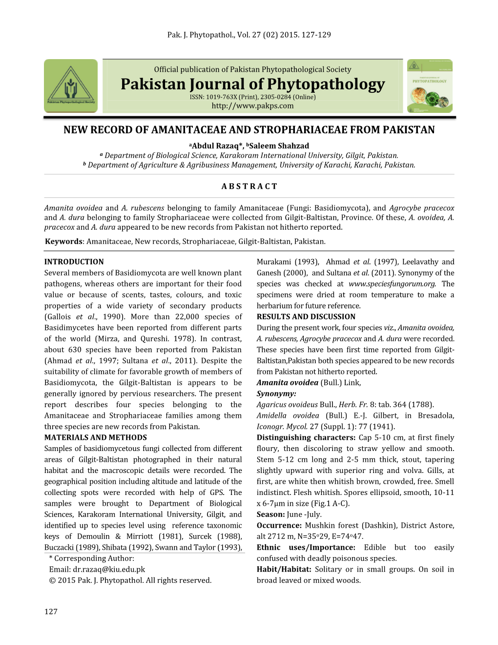 New Record of Amanitaceae and Strophariaceae From