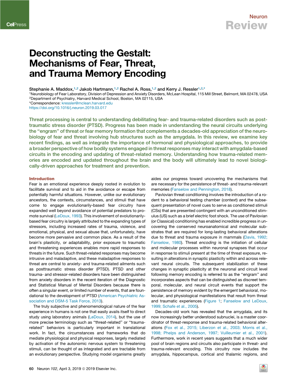 Mechanisms of Fear, Threat, and Trauma Memory Encoding