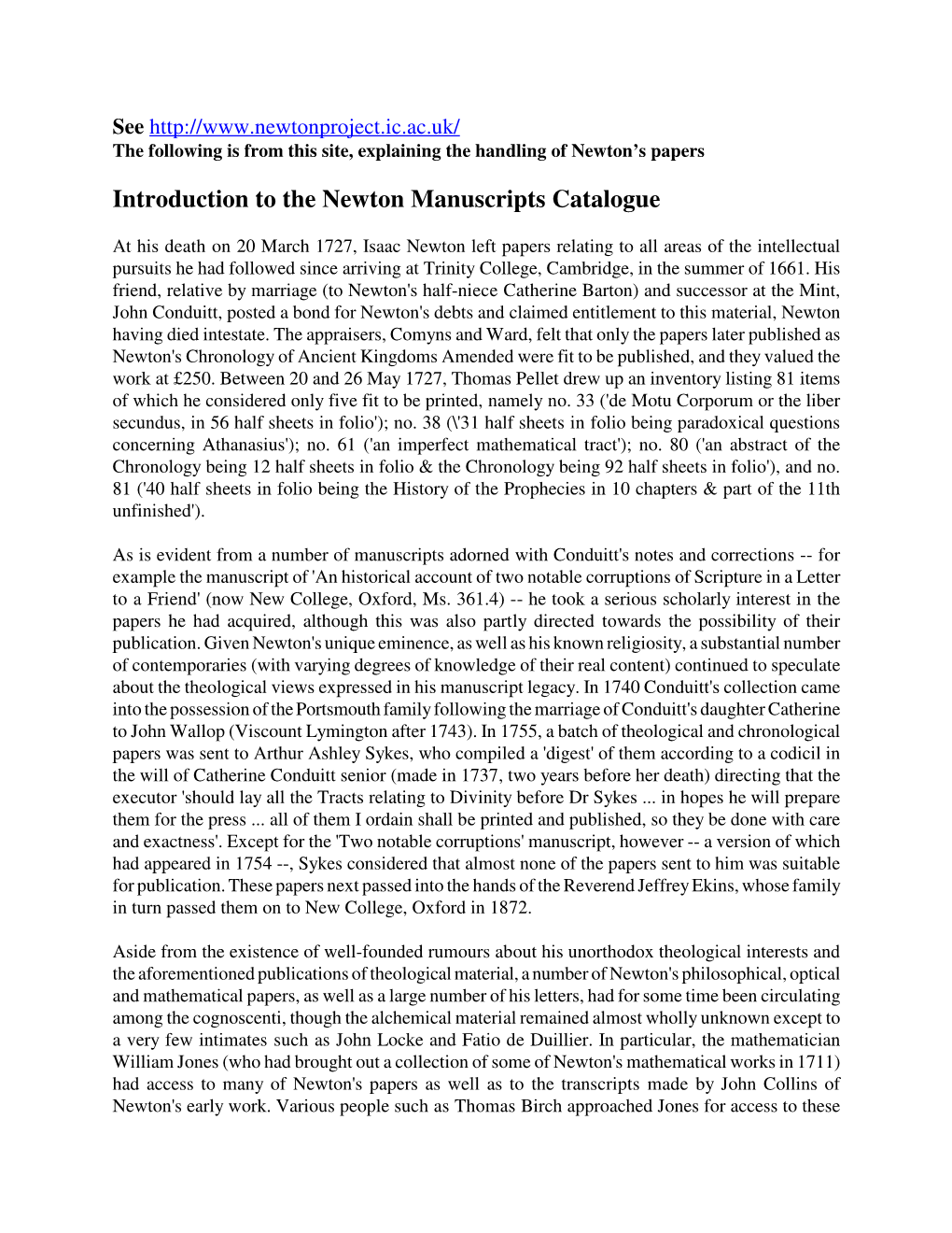 Information on Newton's Non-Scientific Papers