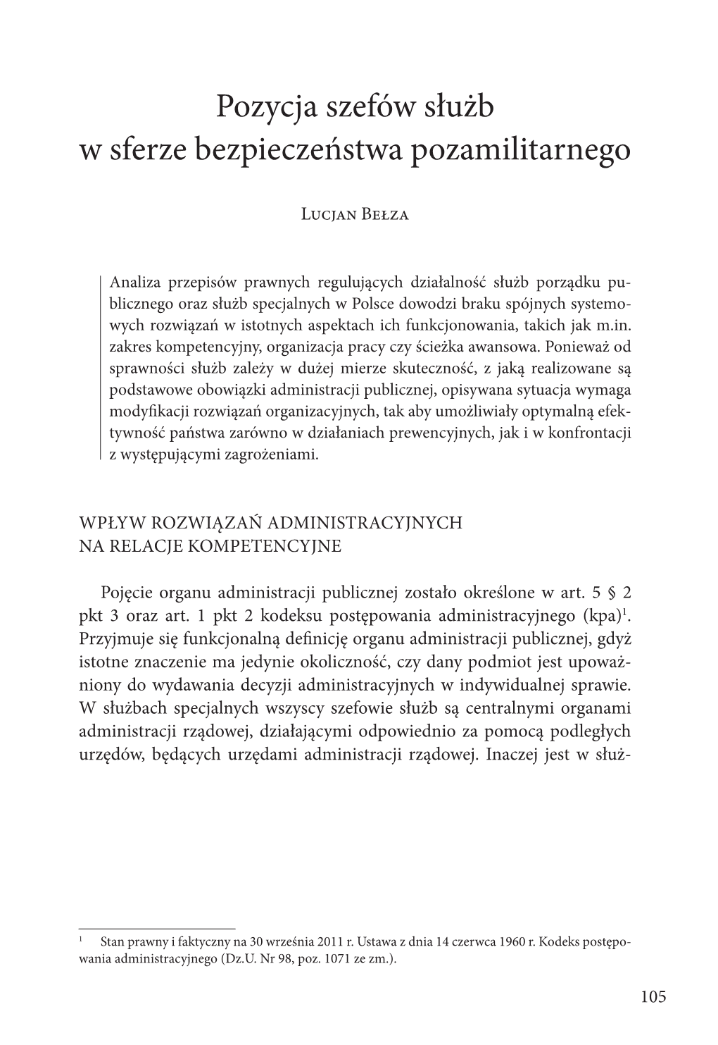 Pozycja Szefów Służb W Sferze Bezpieczeństwa Pozamilitarnego