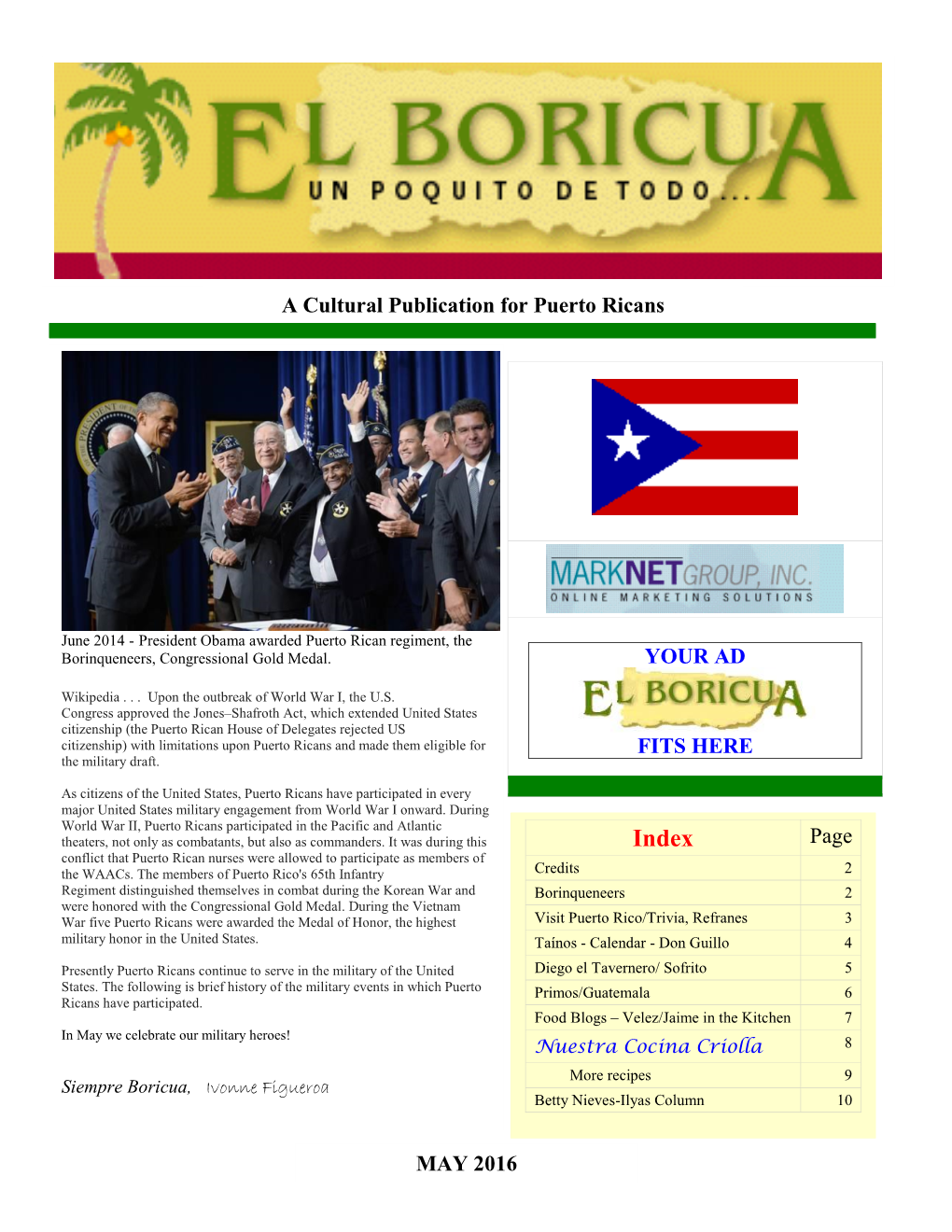 YOUR AD FITS HERE a Cultural Publication for Puerto Ricans Page