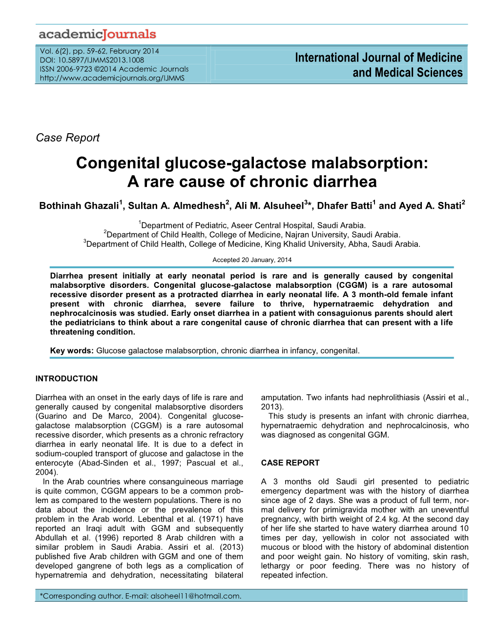 Congenital Glucose-Galactose Malabsorption: a Rare Cause of Chronic Diarrhea