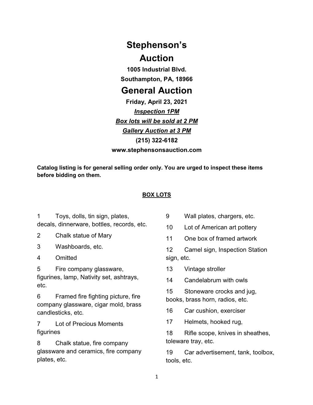 Stephenson's Auction General Auction