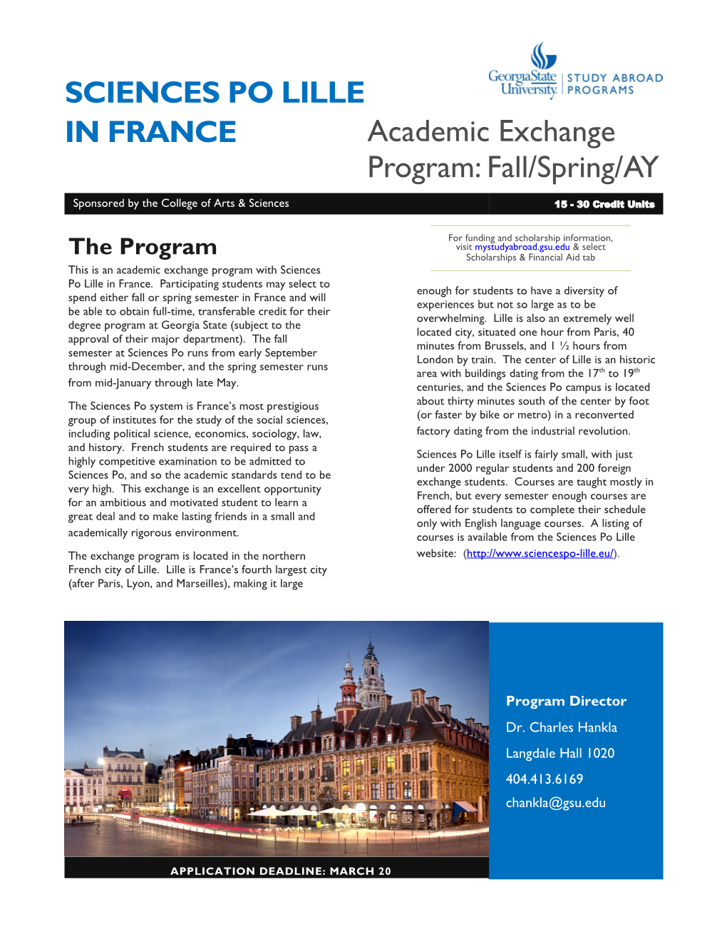 SCIENCES PO LILLE in FRANCE Academic Exchange Program: Fall/Spring/AY