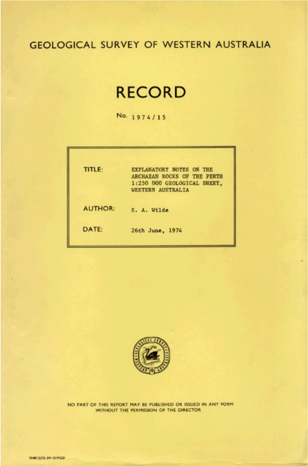 Record 1974/15: Explanatory Notes on the Archaean Rocks of the Perth 1