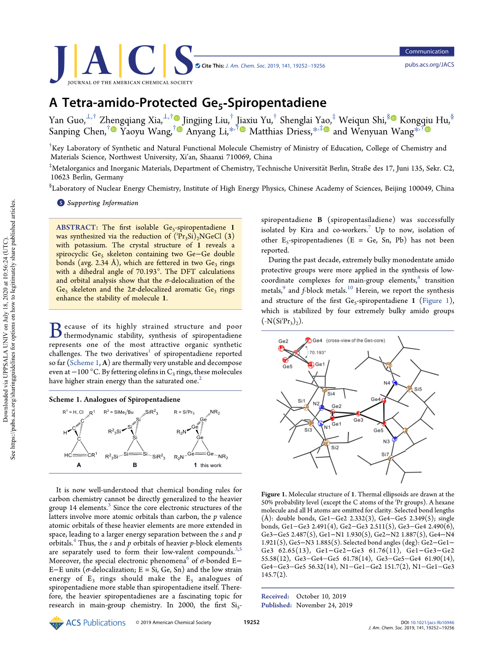 A Tetra-Amido-Protected Ge5‑Spiropentadiene