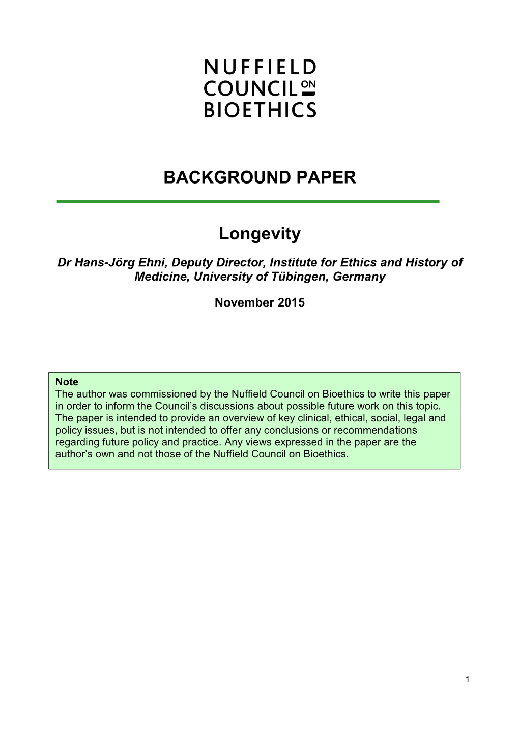 BACKGROUND PAPER Longevity