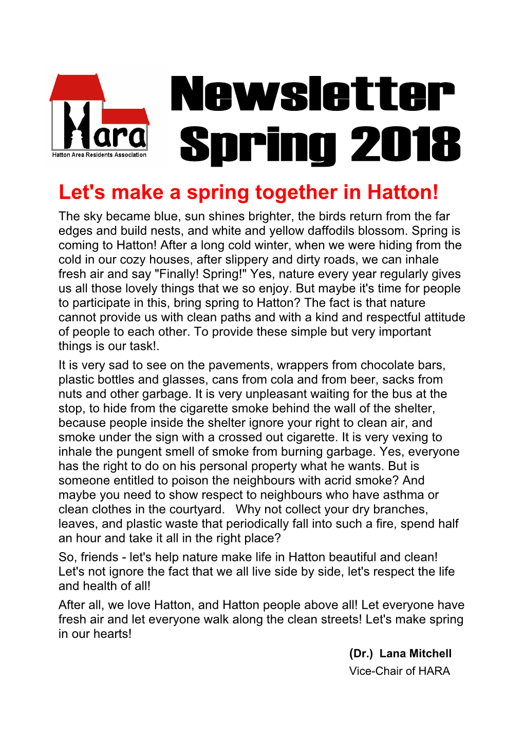 2018 Spring HARA Newsletter