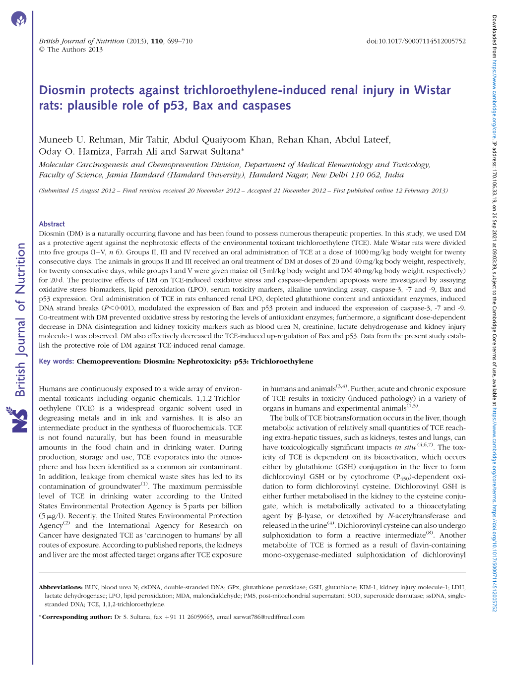 British Journal of Nutrition (2013), 110, 699–710 Doi:10.1017/S0007114512005752 Q the Authors 2013