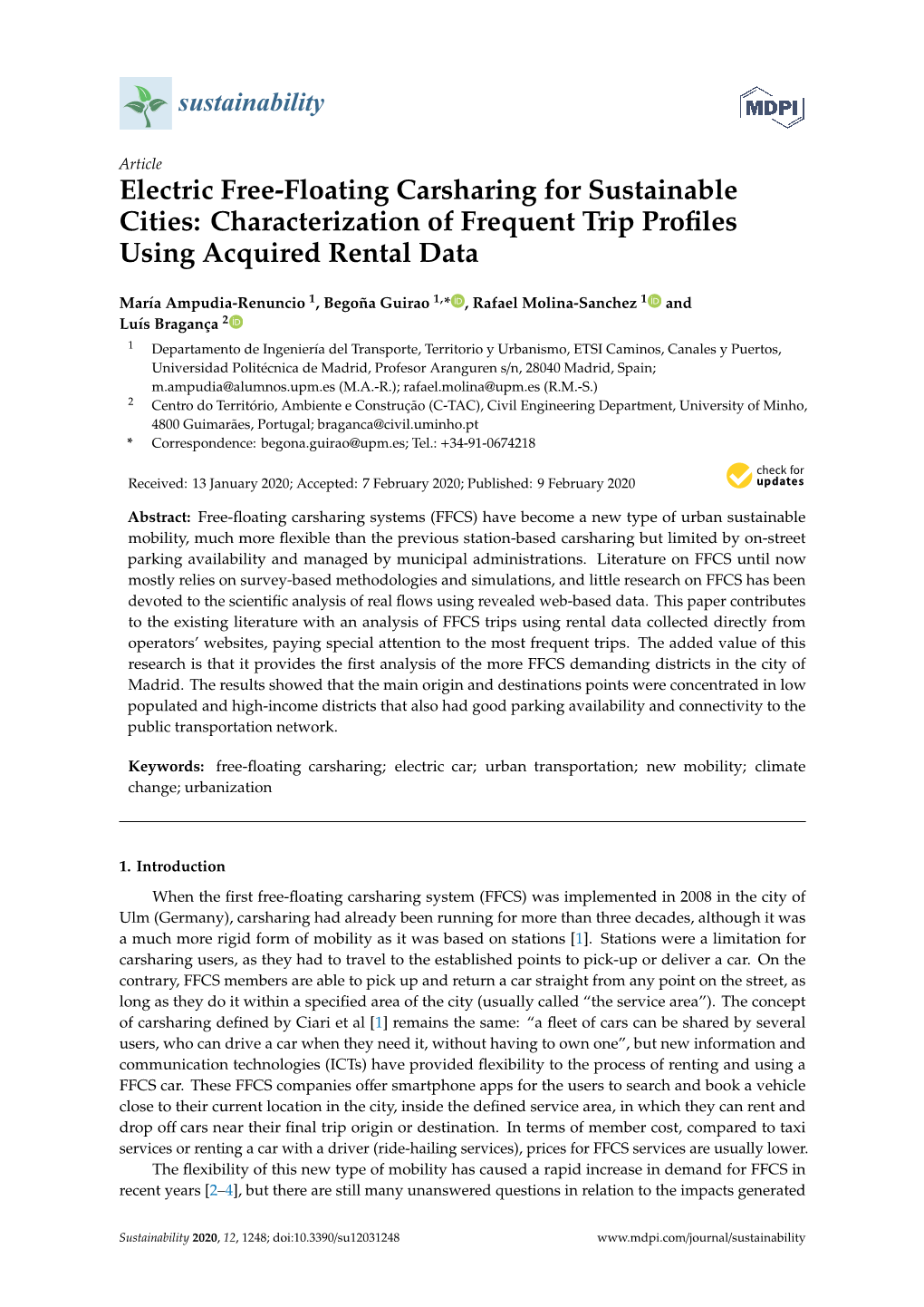 Electric Free-Floating Carsharing for Sustainable Cities: Characterization of Frequent Trip Profiles Using Acquired Rental Data
