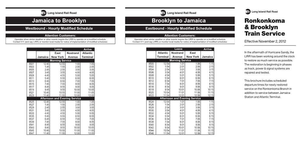 Ronkonkoma & Brooklyn Train Service