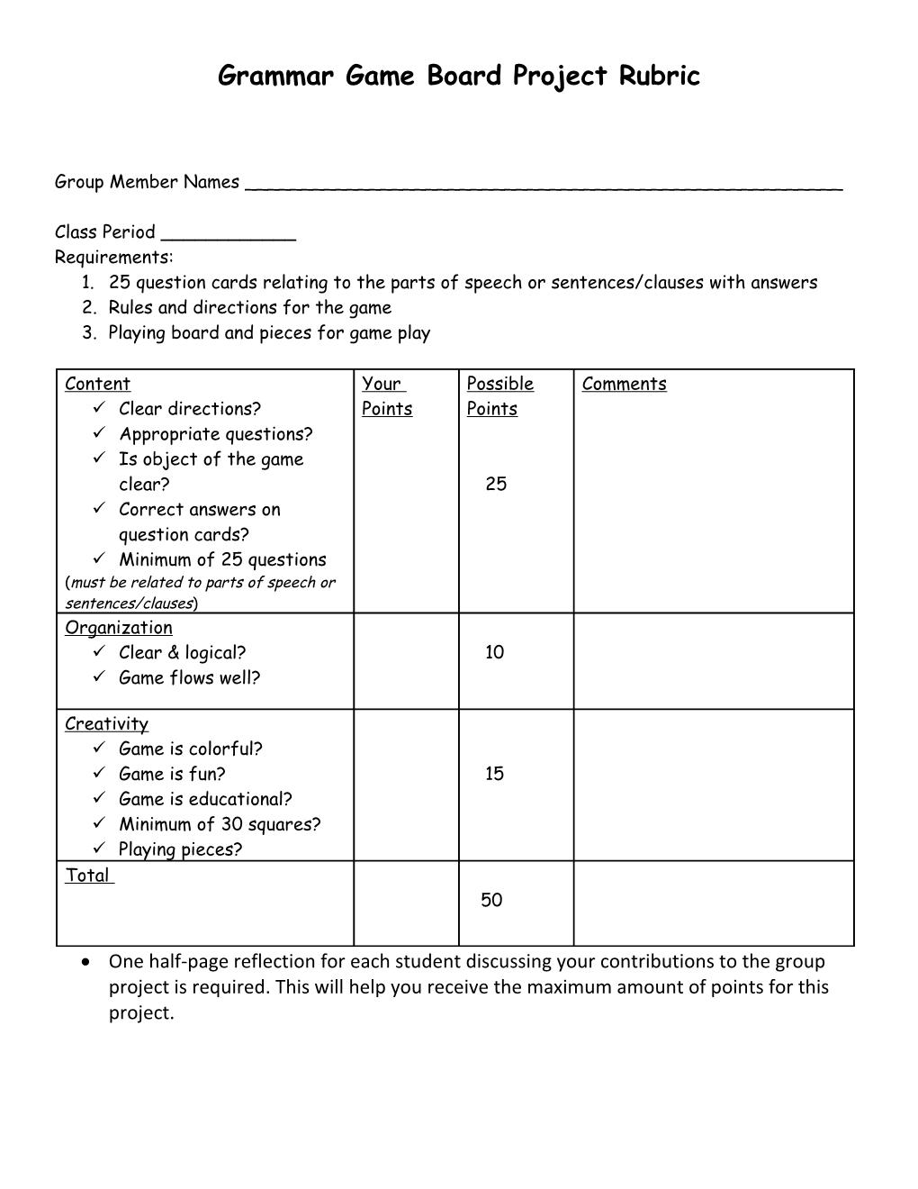 Grammar Game Board Project