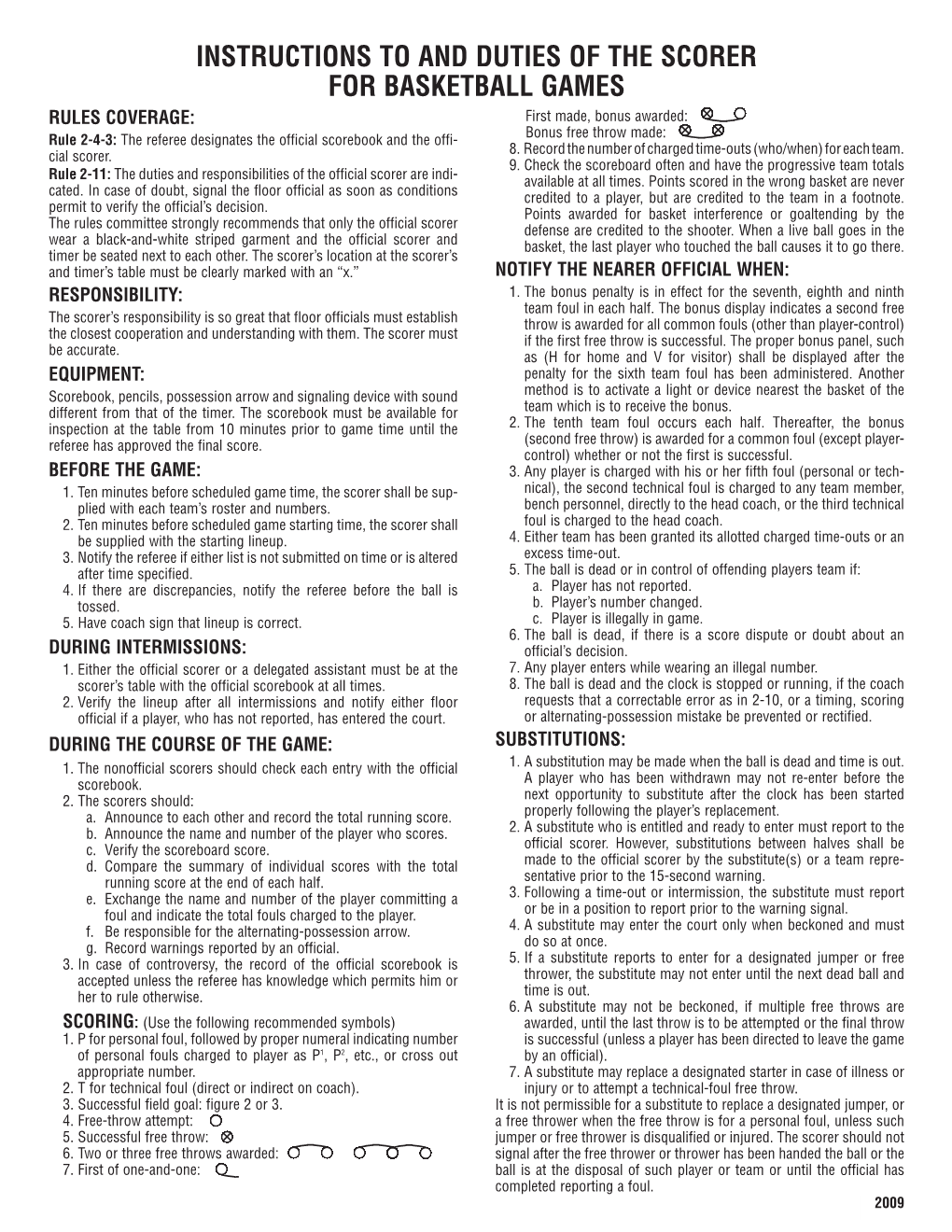 Instructions/Duties of Scores & Timers