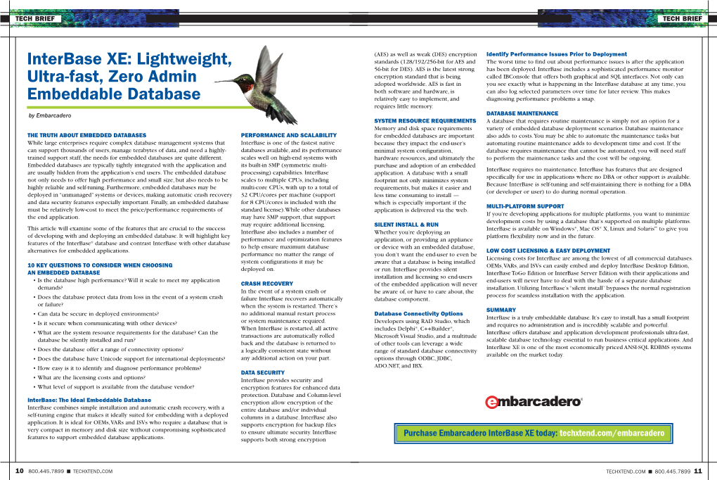 Interbase XE: Lightweight, Ultra-Fast, Zero Admin Embeddable Database