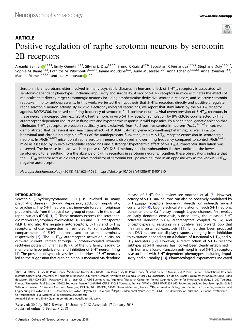 Positive Regulation of Raphe Serotonin Neurons by Serotonin 2B Receptors