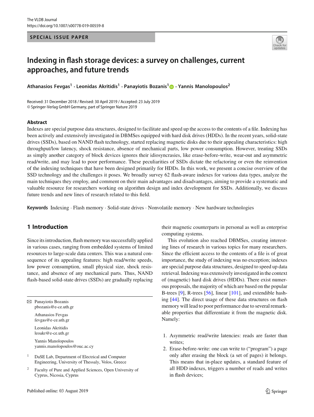 Indexing in Flash Storage Devices