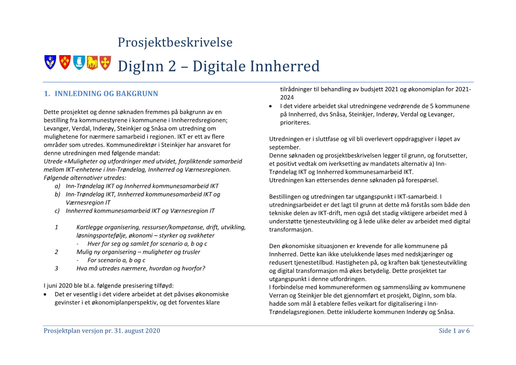 Prosjektbeskrivelse Diginn 2 – Digitale Innherred