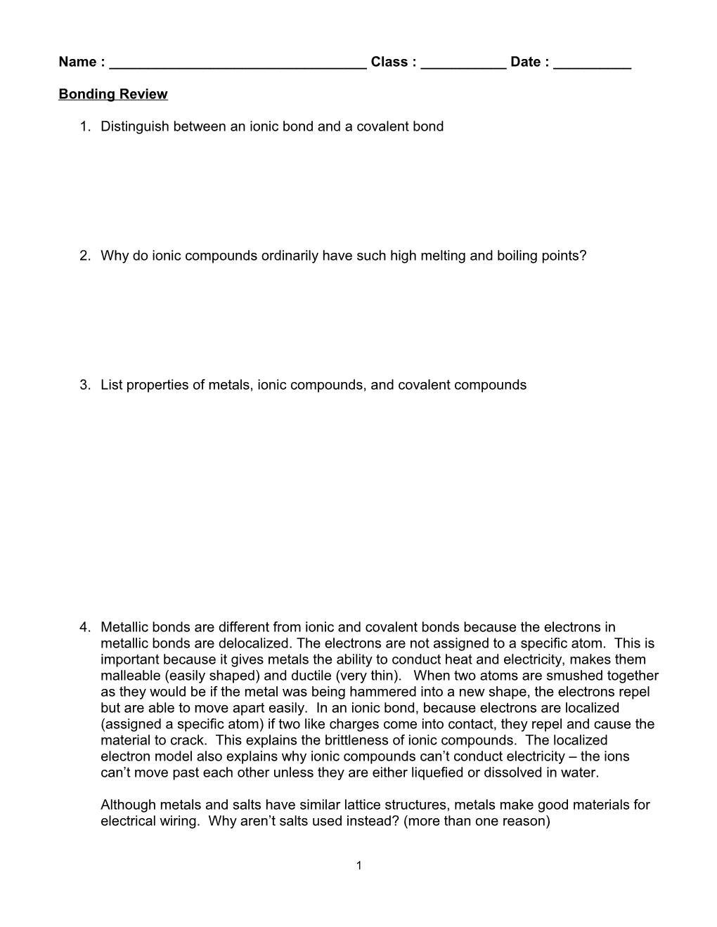 1. Distinguish Between an Ionic Bond and a Covalent Bond