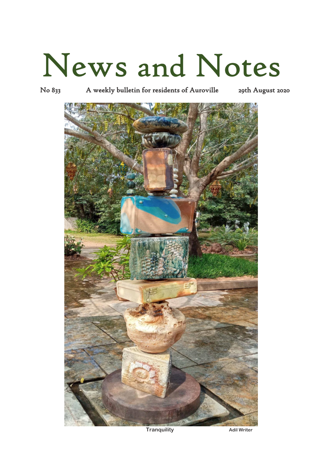 News and Notes No 833 a Weekly Bulletin for Residents of Auroville 29Th August 2020