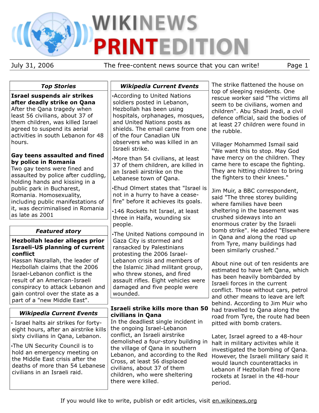 July 31, 2006 the Free-Content News Source That You Can Write! Page 1