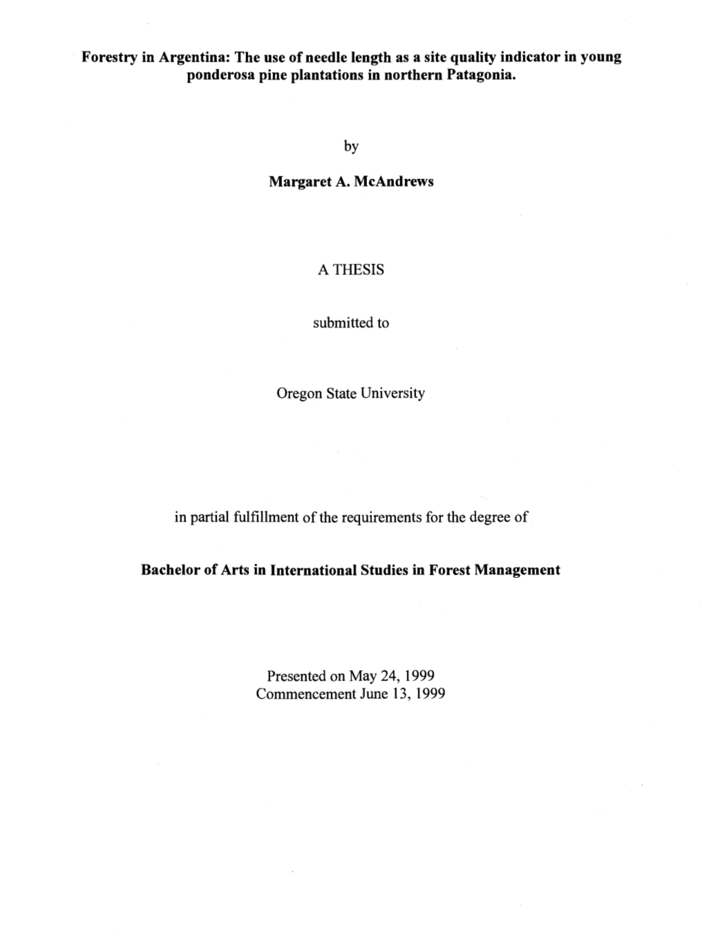 Forestry in Argentina: the Use of Needle Length As a Site Quality Indicator in Young Ponderosa Pine Plantations in Northern Patagonia