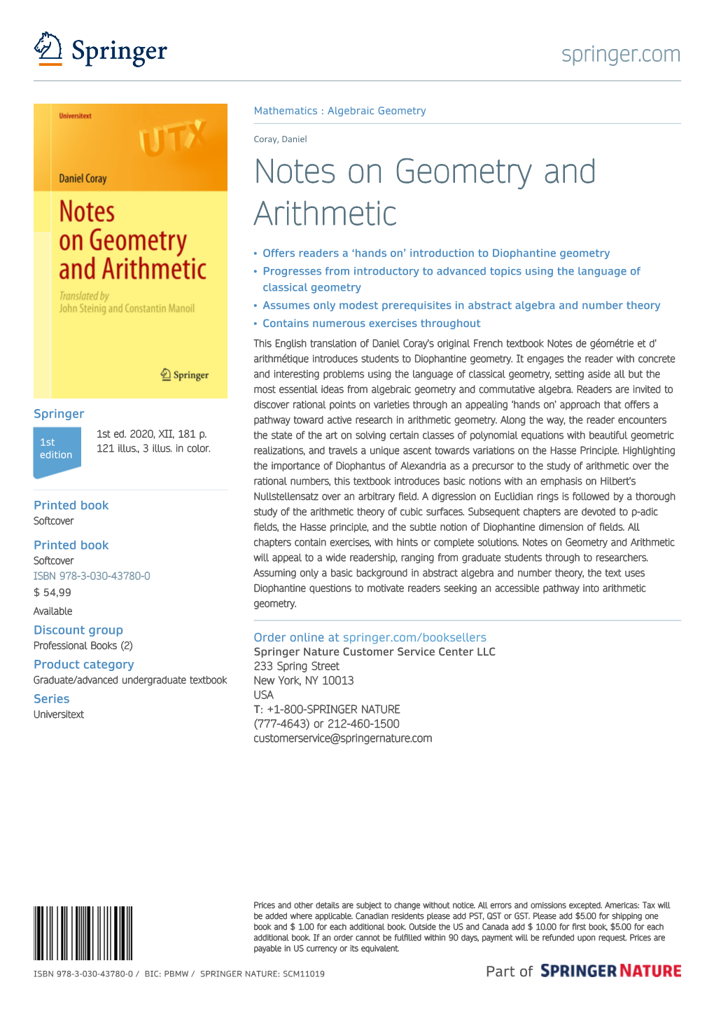 Notes on Geometry and Arithmetic