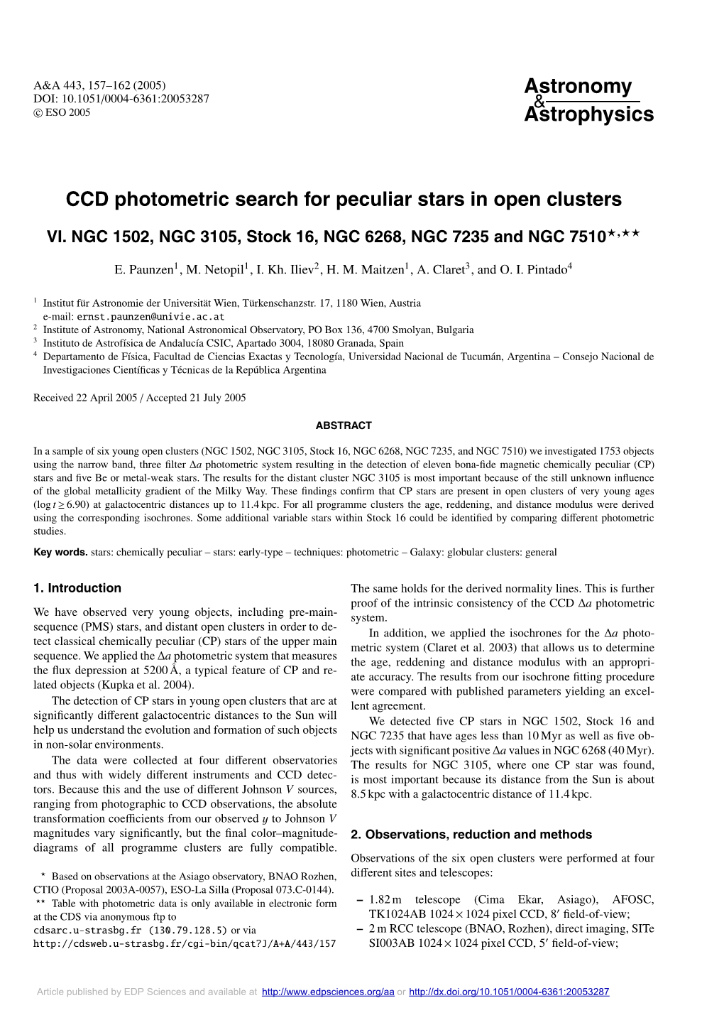 CCD Photometric Search for Peculiar Stars in Open Clusters