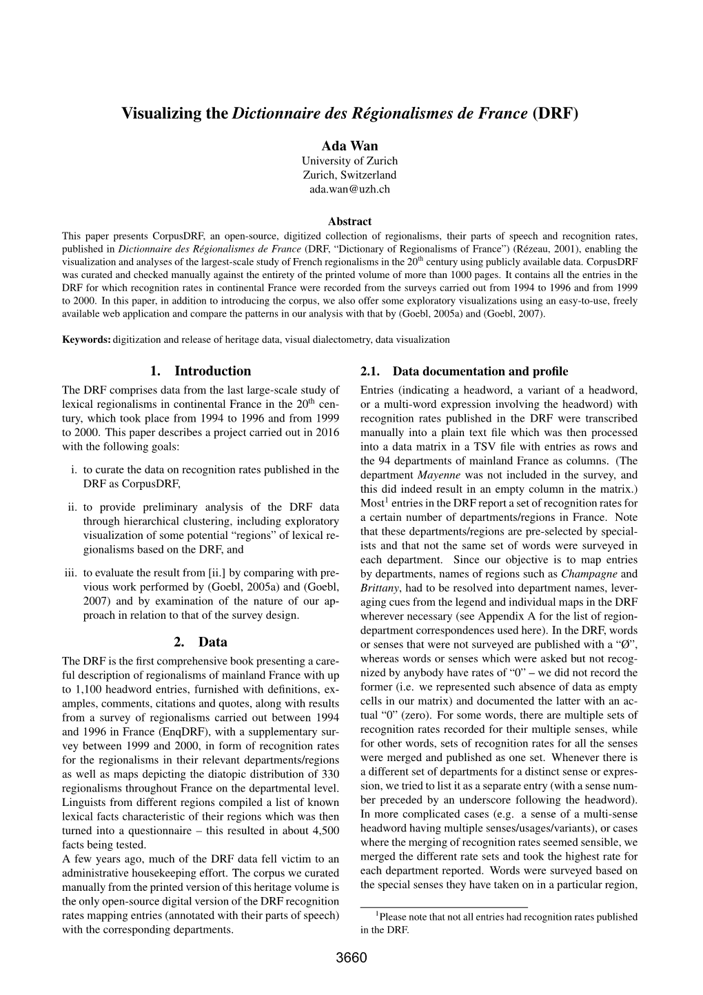 Visualizing the Dictionnaire Des Régionalismes De France (DRF)