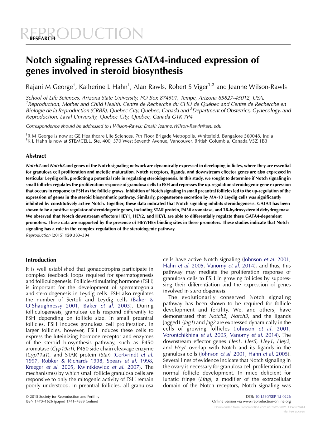 Notch Signaling Represses GATA4-Induced Expression of Genes Involved in Steroid Biosynthesis