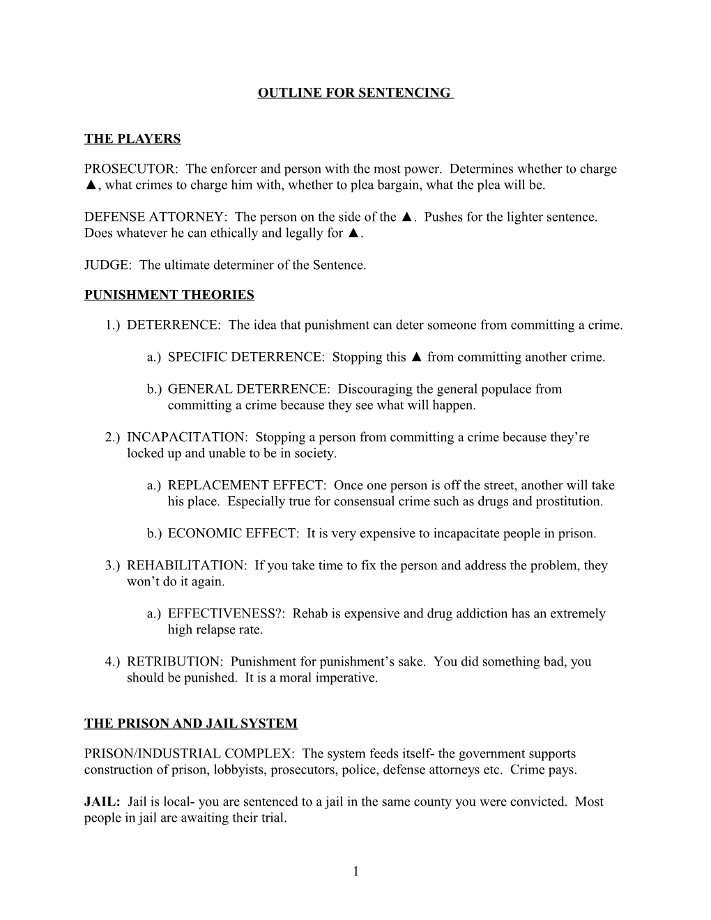 Outline for Sentencing