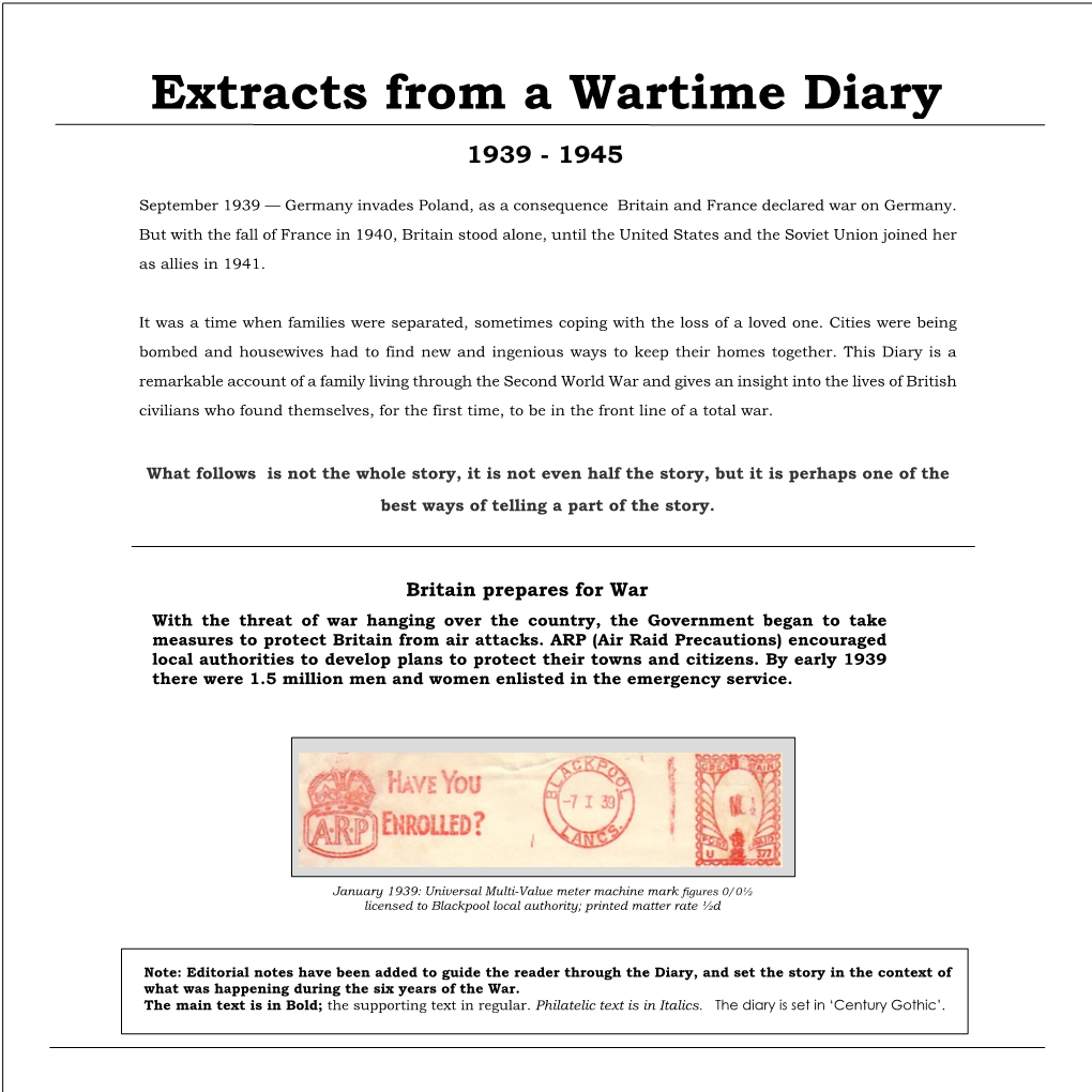 Extracts from a Wartime Diary 1939-45