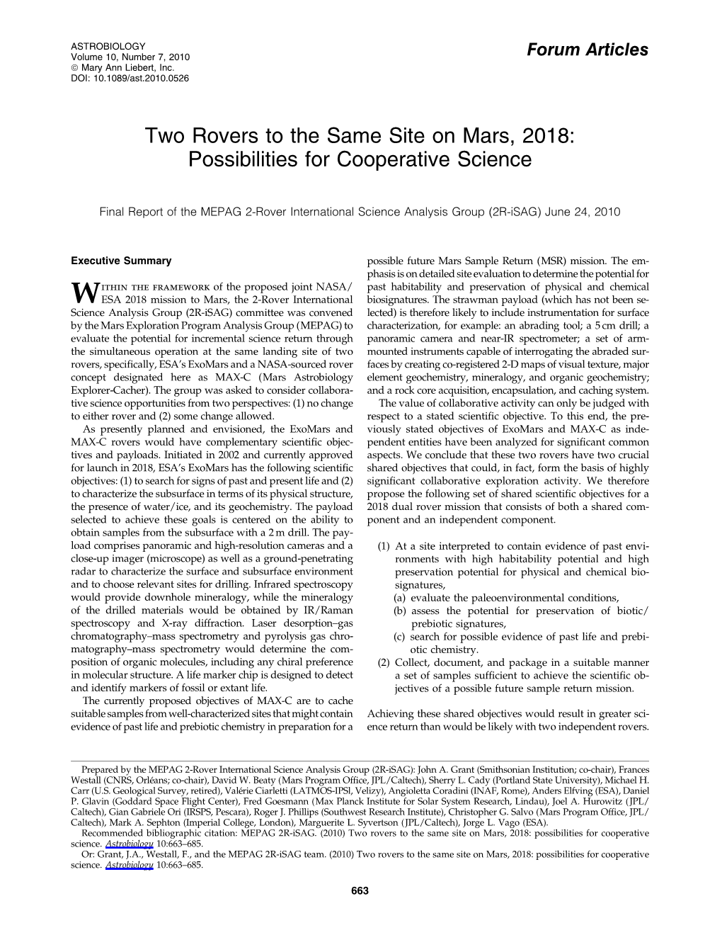 Two Rovers to the Same Site on Mars, 2018: Possibilities for Cooperative Science