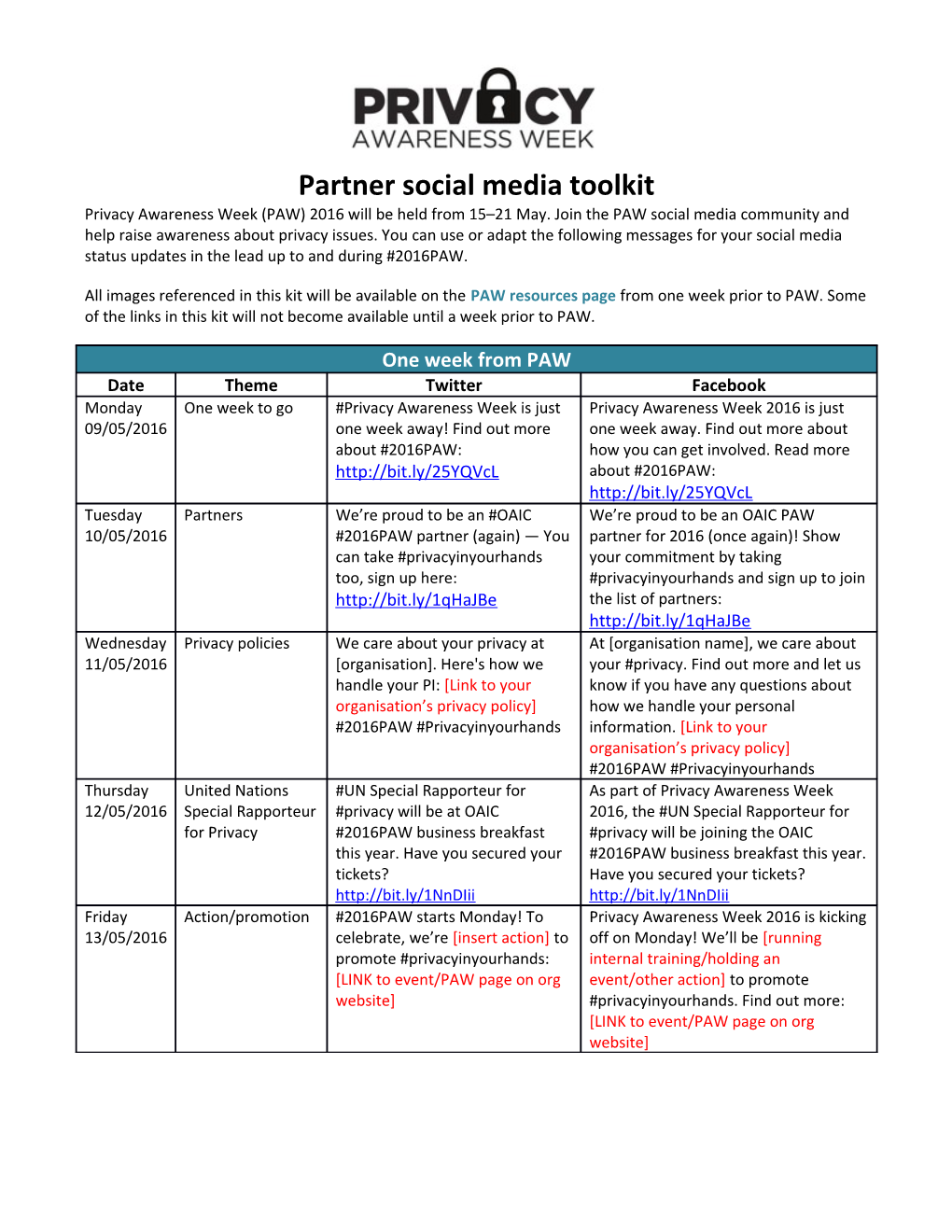 Privacy Awareness Week 2016 Social Media Toolkit 2