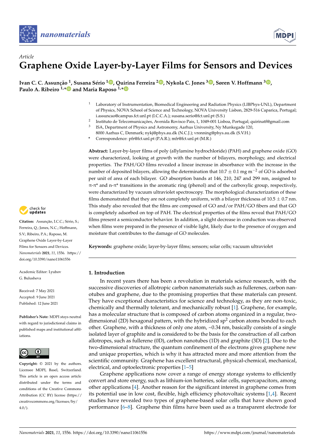 Graphene Oxide Layer-By-Layer Films for Sensors and Devices