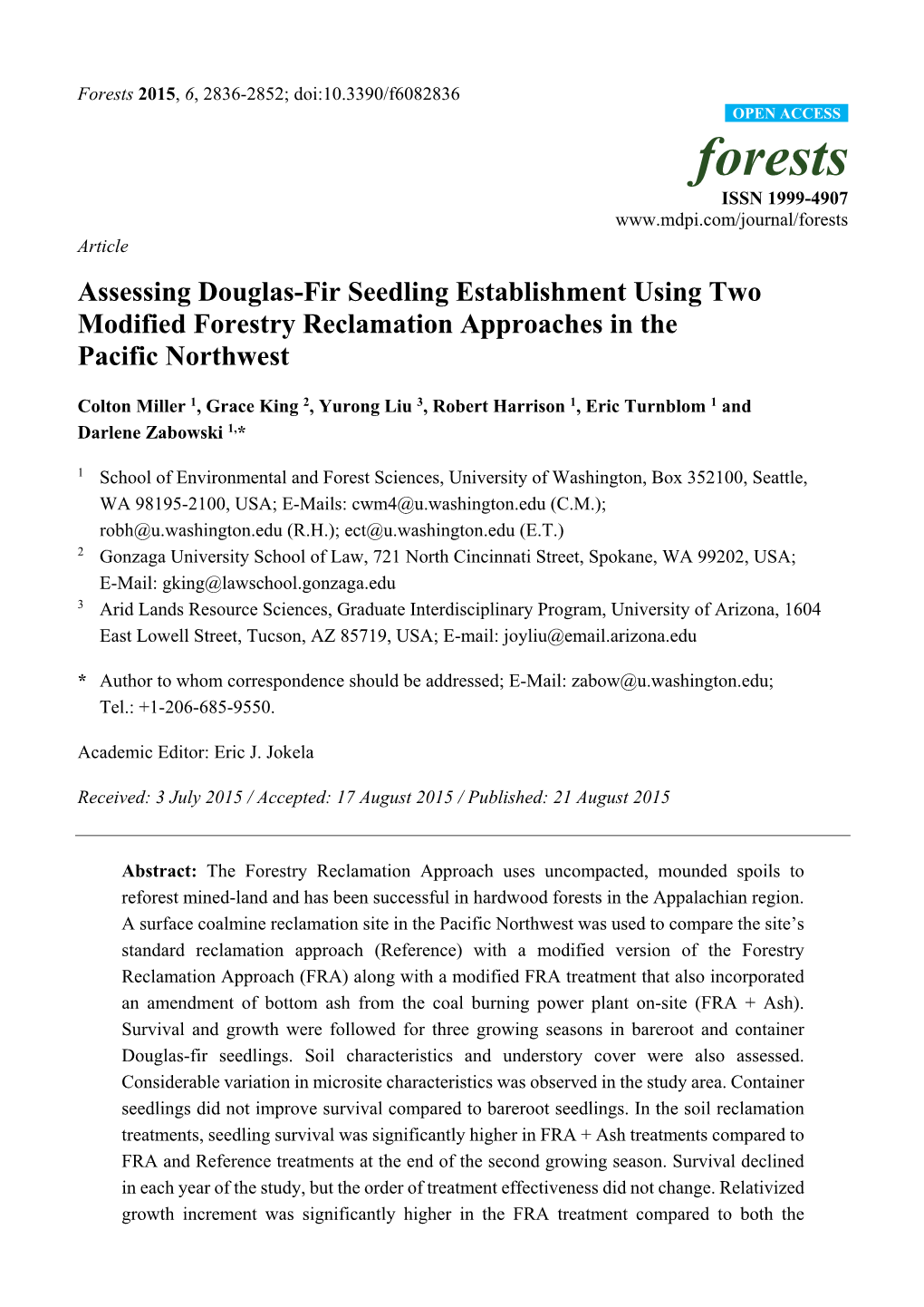 Assessing Douglas-Fir Seedling Establishment Using Two Modified Forestry Reclamation Approaches in the Pacific Northwest